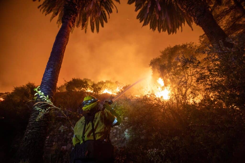 A firefighter working on the Eaton fire, representing the SoCal Edison lawsuits.