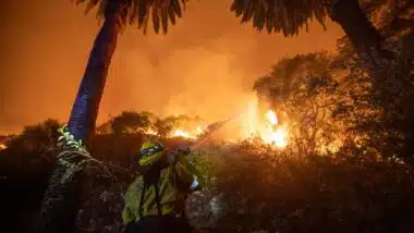 A firefighter working on the Eaton fire, representing the SoCal Edison lawsuits.