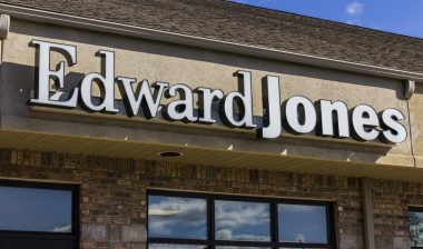 Close up of Edward Jones storefront signage, representing the Edward Jones fees.