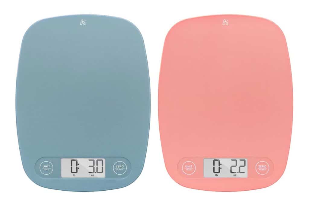 Product photo of recalled scale in two colors, representing the Greater Goods recall.