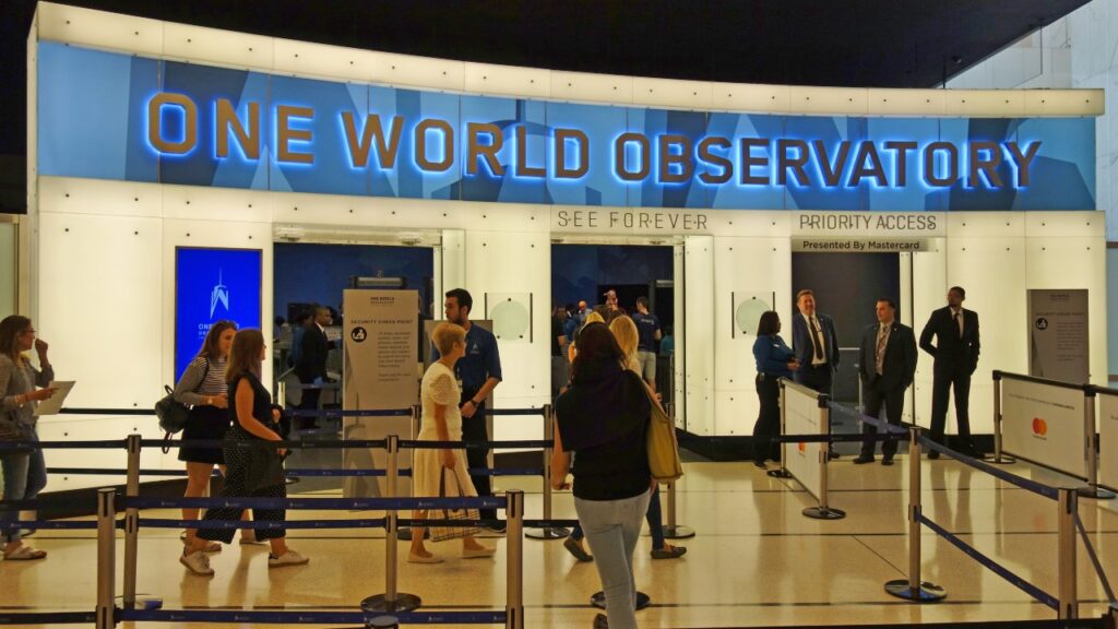 View of the One World Observatory at the One World Trade Center Freedom Tower on the site of the World Trade Center