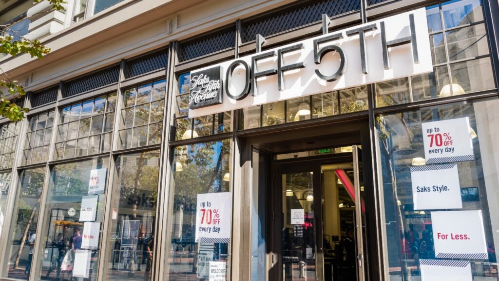Saks Off 5th store on Market Street; Saks Off 5th is an outlet store, offshoot of the main brand, Saks Fifth Avenue