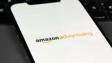 Close up of Amazon Advertising logo displayed on a smartphone, representing the Amazon class action.