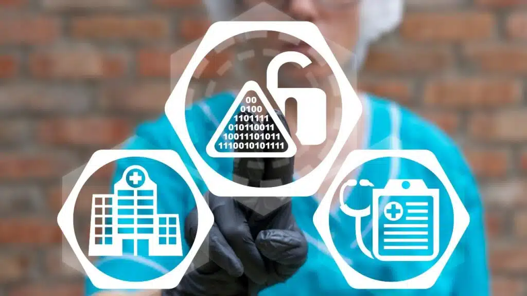 Concept of hacked medical or pharmaceutical electronic data. 