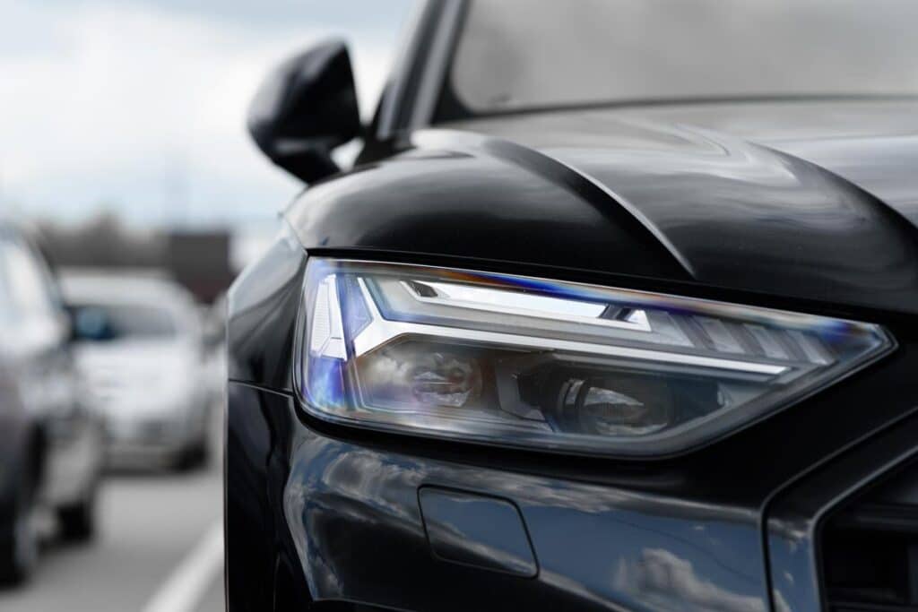 Close up of a car headlight, representing January auto recalls.