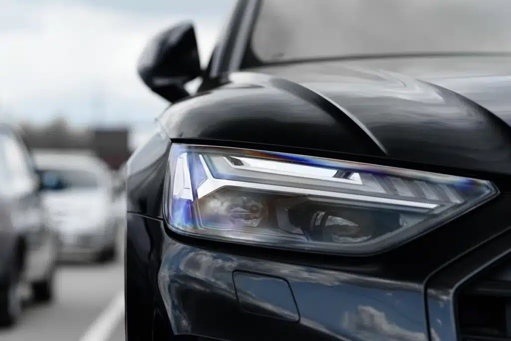 Close up of a car headlight, representing January auto recalls.