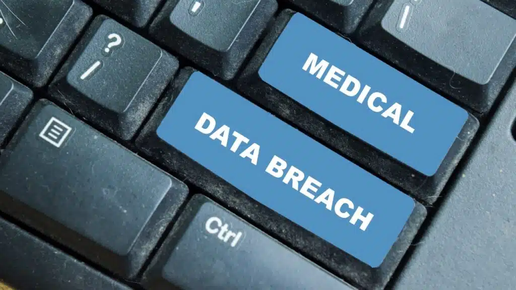 Medical Data Breach write on keyboard isolated on laptop background