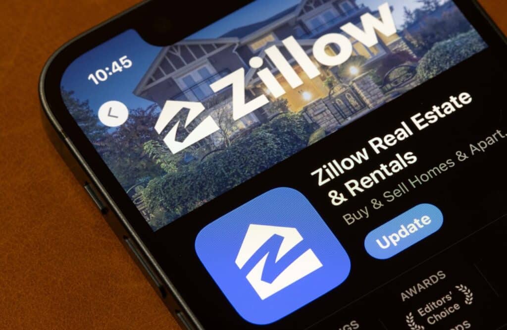 Zillow Real Estate and Rentals app is seen in the App Store on an iPhone.