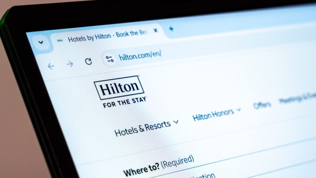 Hilton Hotels website displayed on laptop screen