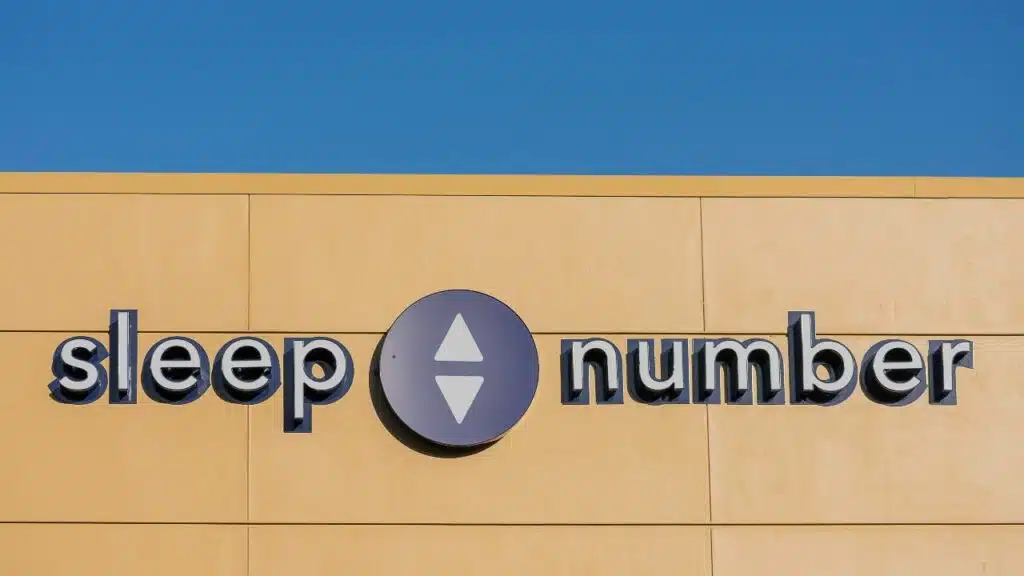 Sleep Number sign on company owned retail mattress and bed store.
