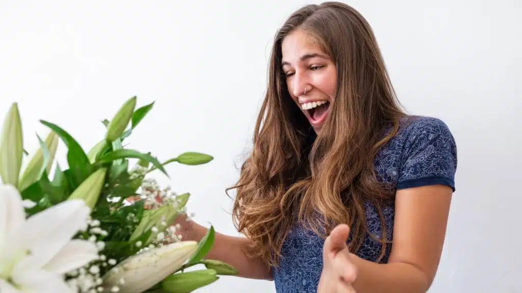 receiving bouquet of flowers.