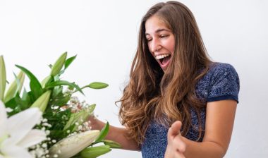 receiving bouquet of flowers.