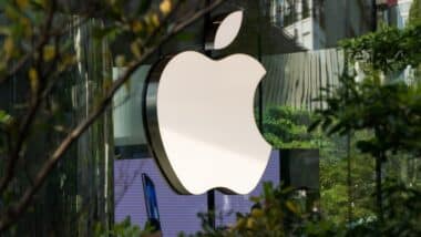 Apple logo on building