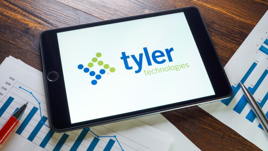 Tyler technologies company logo on the screen.