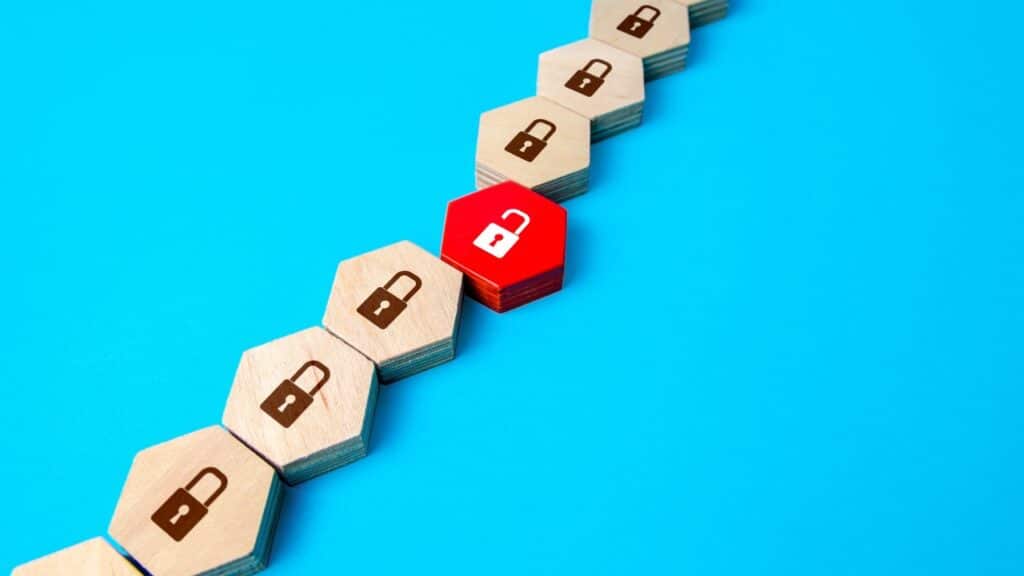 Security chain gave a breakdown. Compromised security network. Hacker attack.