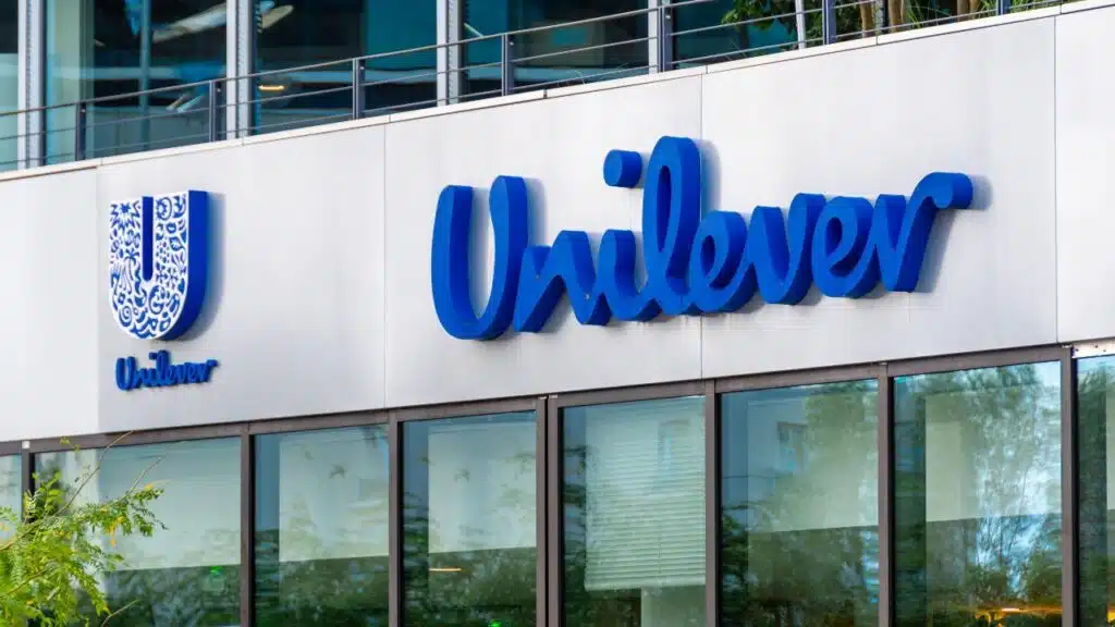 Sign and logo on the building housing the French headquarters of Unilever, a British multinational company