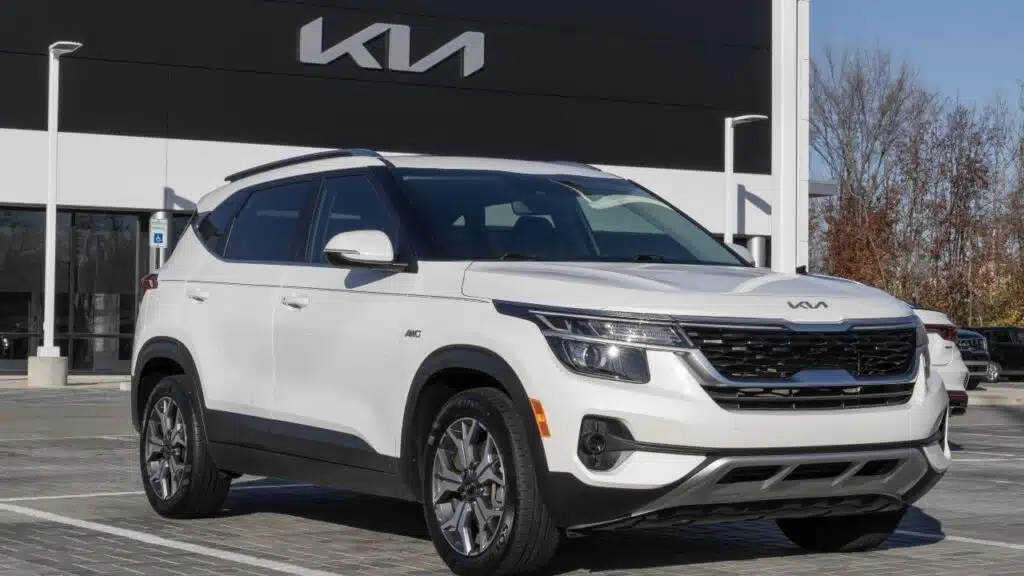 Kia Seltos display at a dealership.