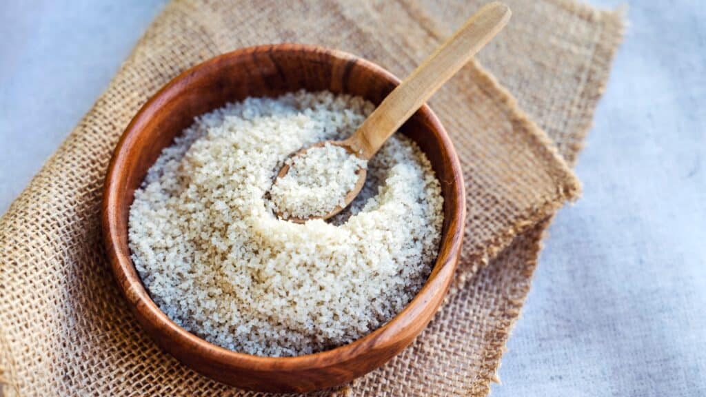 Celtic sea salt in wooden bowl