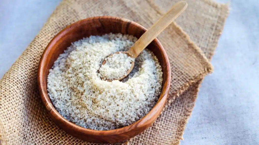 Celtic sea salt in wooden bowl