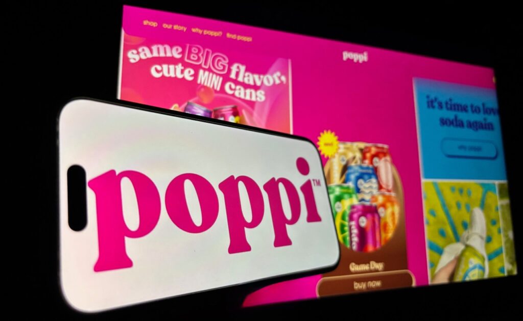 Poppi is a prebiotic soda that contains apple cider vinegar, fruit juice, and agave inulin. It's marketed as a low-calorie, low-sugar alternative to traditional soda