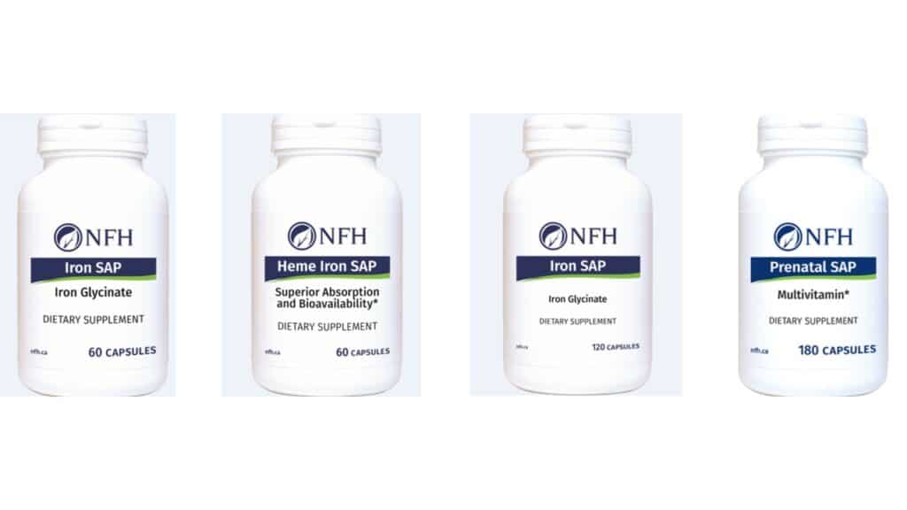 NFH Iron SAP, NFH Heme Iron SAP and NFH Prenatal SAP bottles