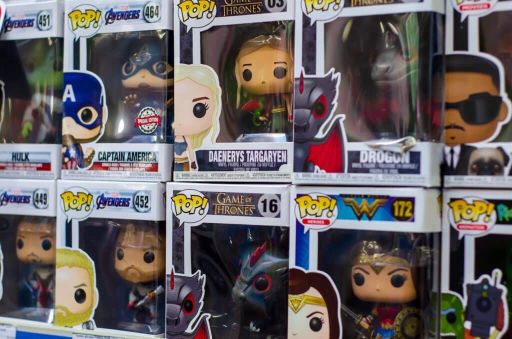 Funko POP! toys for sale in a store.