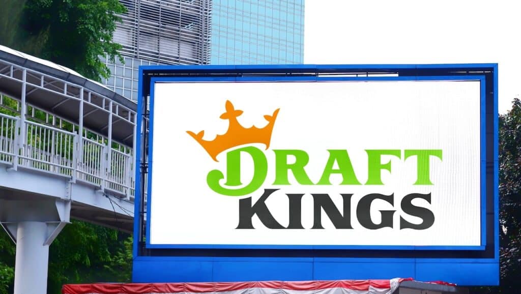 DraftKings logo advertising. is an American daily fantasy sports contest and sports betting company