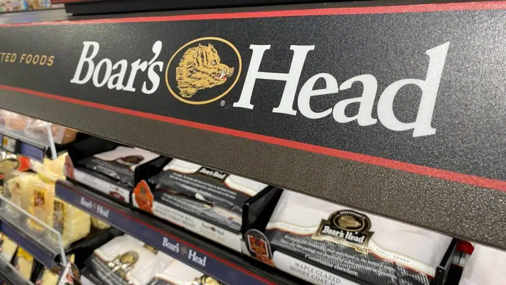 Boar's Head deli meats and cheeses line the cooler section at grocery store supermarket ShopRite.