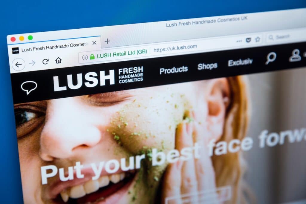 The homepage of the official website for Lush - the cosmetics retailer