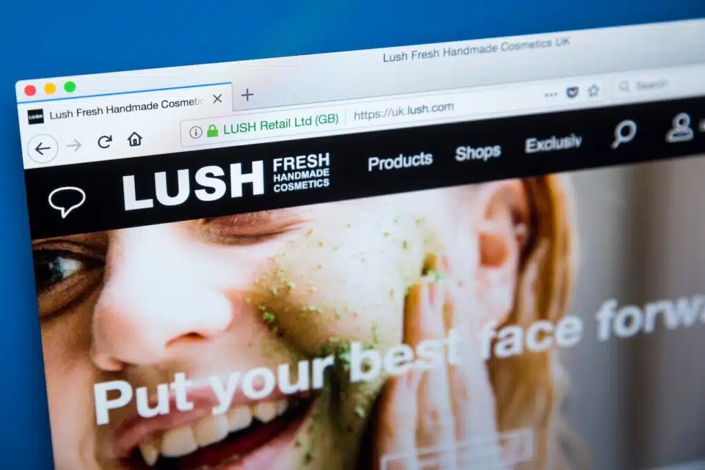 The homepage of the official website for Lush - the cosmetics retailer