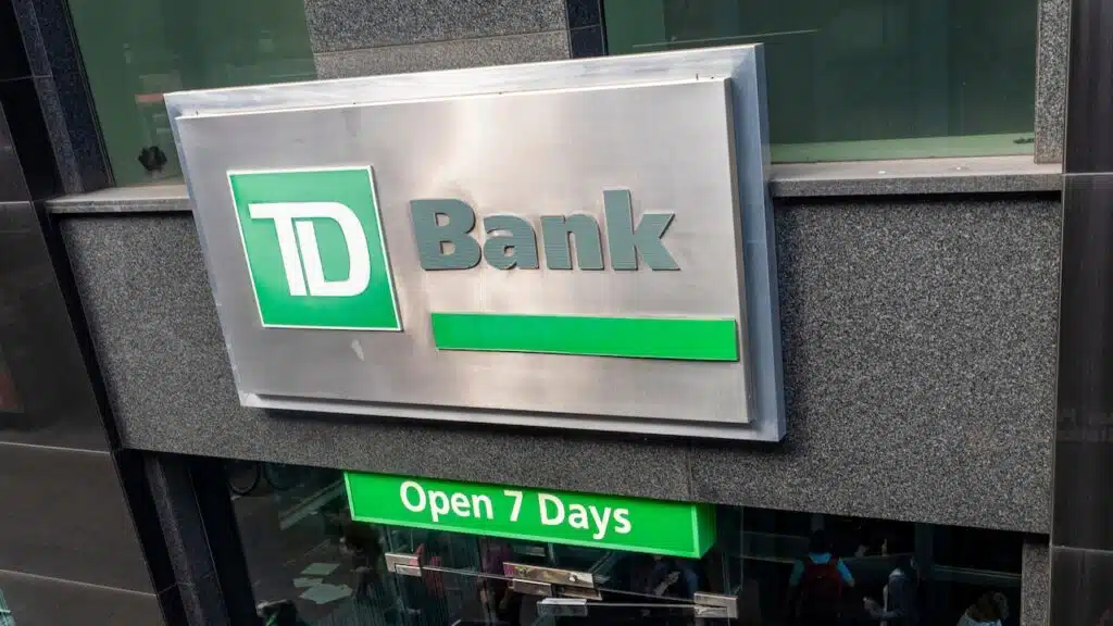 Exterior of TD Bank branch building.