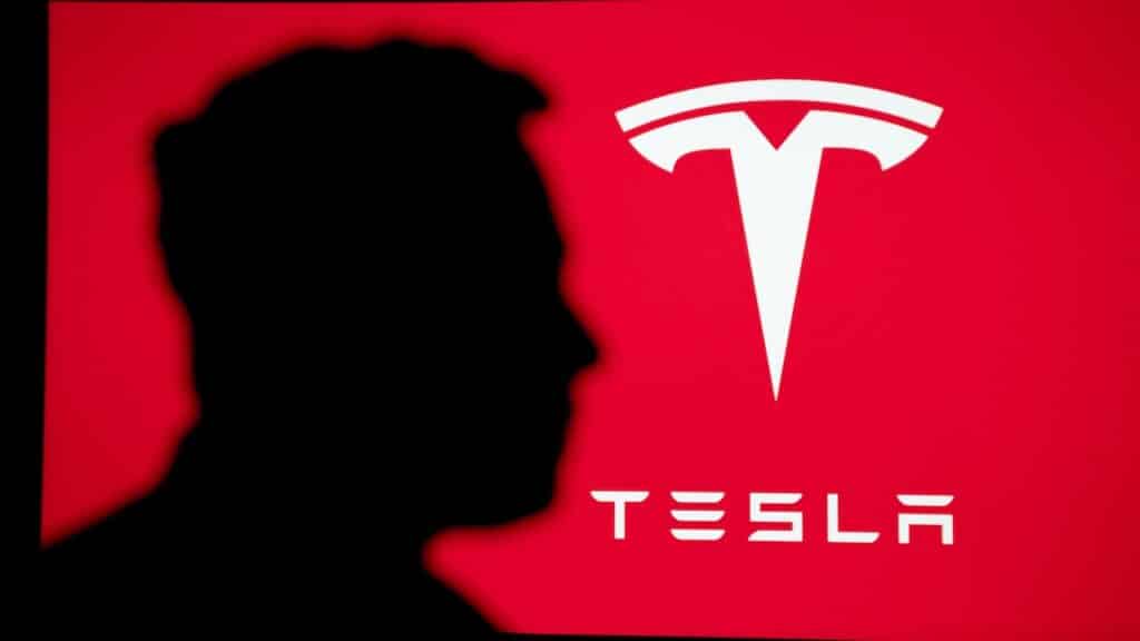 Elon Musk CEO and product architect of Tesla, Inc. shadow Portrait on red background