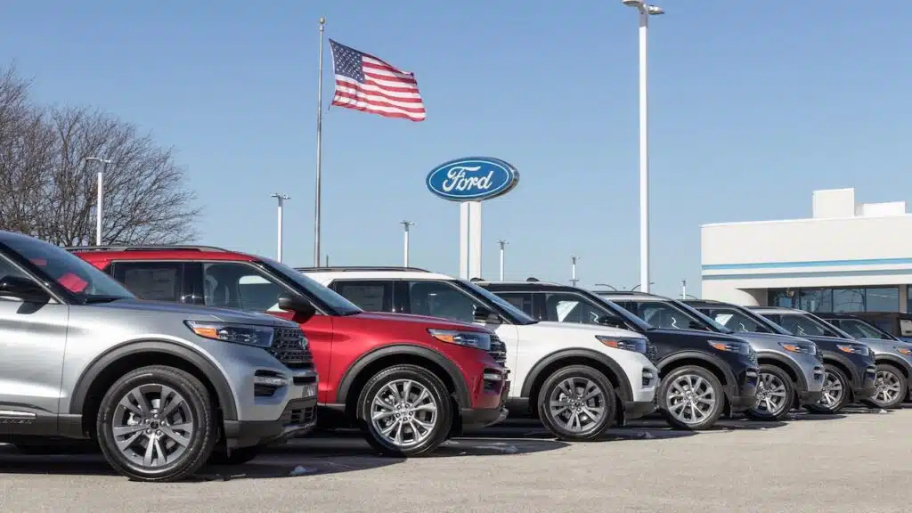 Ford Explorer display at a dealership. Ford offers the Explorer in a base model, XLT, Limited, ST, King Ranch and Platinum version.