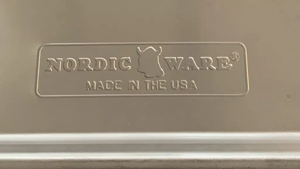 Nordic Ware cookie sheet, close up.