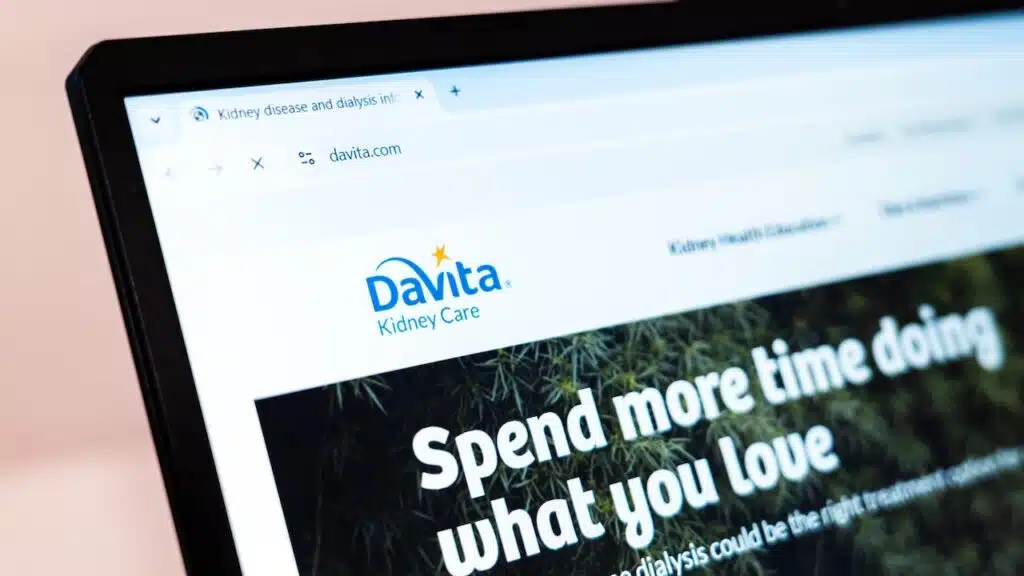 DaVita Kidney Care website displayed on computer screen showcasing dialysis treatment and kidney care services