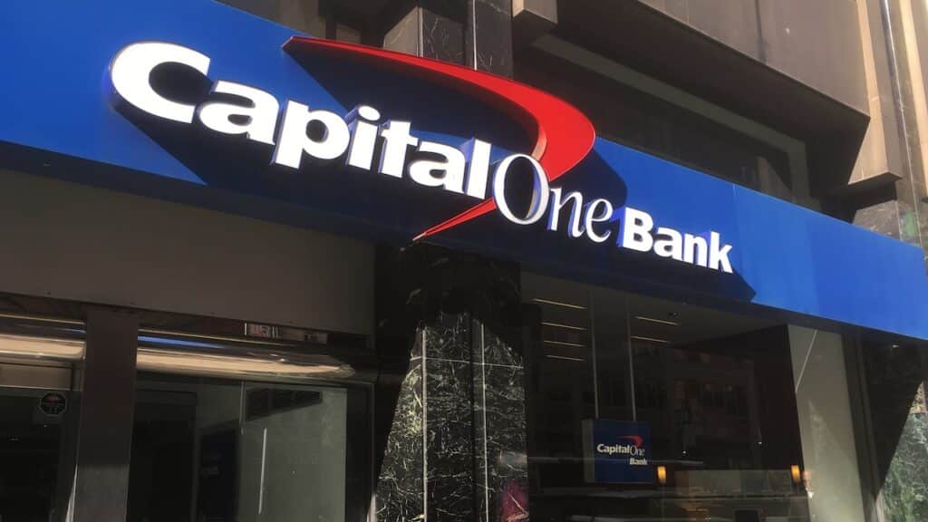 Facade of Capital One Bank Midtown Manhattan location.