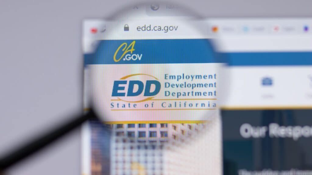 Employment Development Department EDD logo close-up on website page