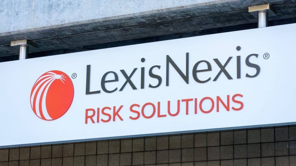 LexisNexis Risk Solution sign and logo advertise company that provide computer-assisted legal research and business research and risk management