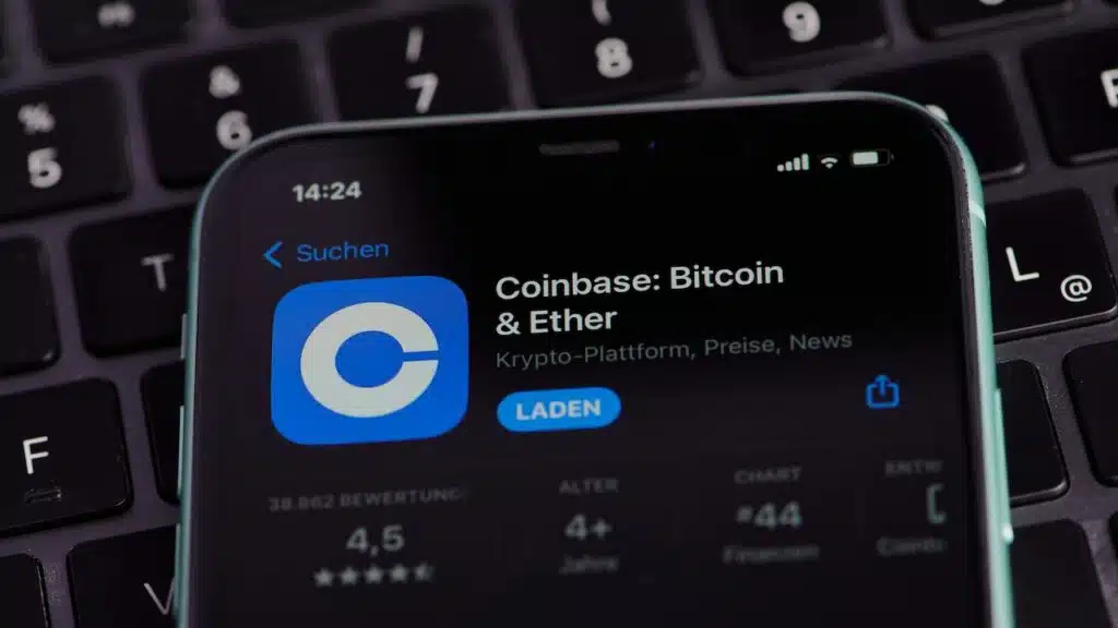 icon of the coinbase app on smartphone screen in Germany