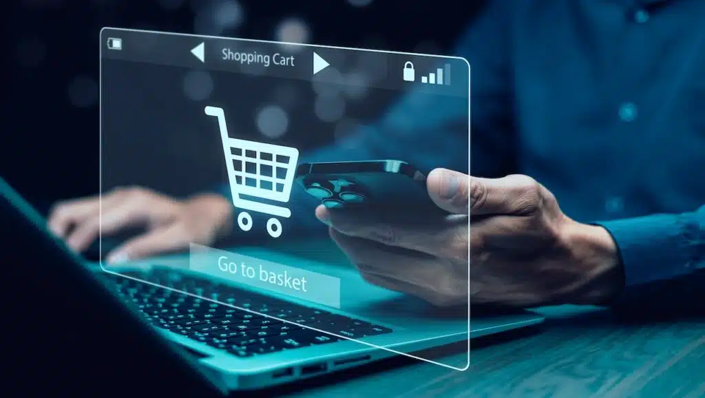 online shopping concept, marketplace website with virtual interface of online Shopping cart part of the network