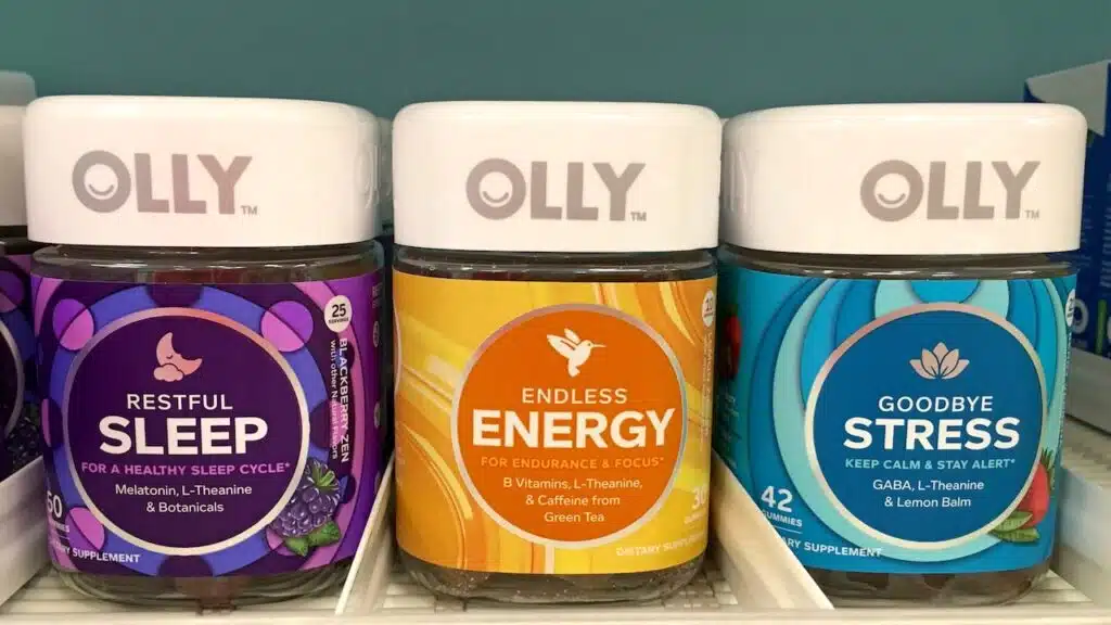 Grocery store shelf with OLLY brand vitamins
