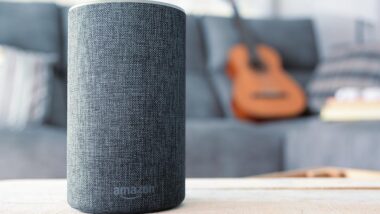 Close up of Amazon Echo device on a table, representing Amazon privacy class action.