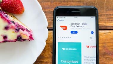 Smartphone with mobile application DoorDash Order Food Delivery