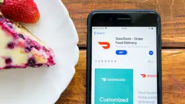 Smartphone with mobile application DoorDash Order Food Delivery