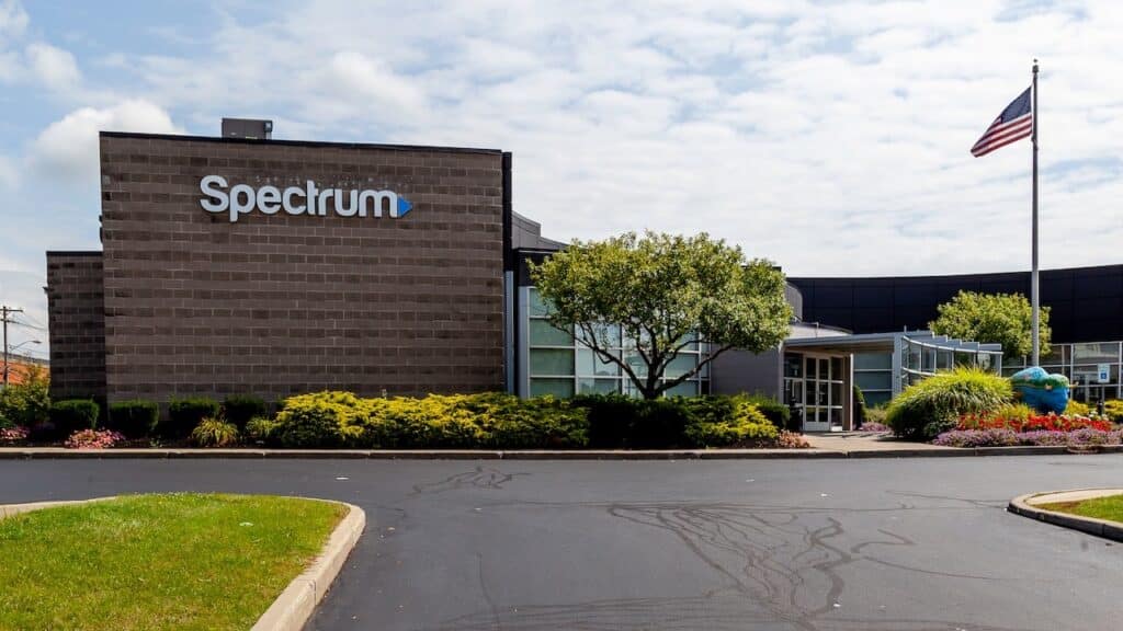 Spectrum sign is seen on the building in Buffalo, New York.