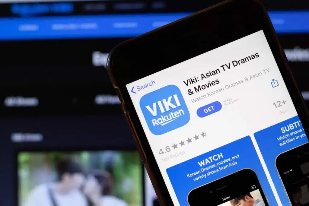 Close up of Viki app download page displayed on a smartphone screen, representing Viki settlement.