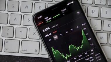 Apple Stock chart close-up banner photo. Finance Concept.