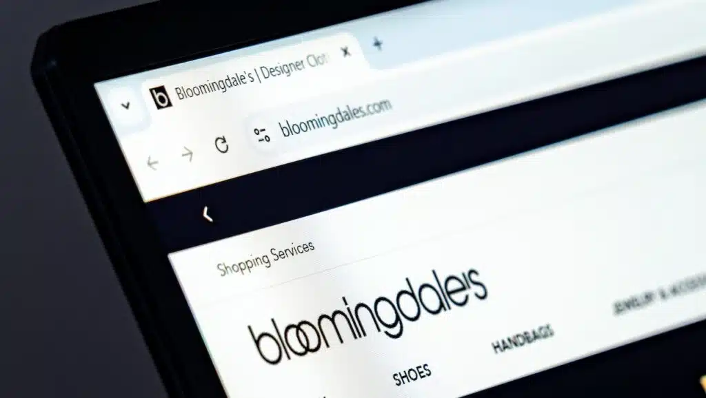 Bloomingdale's website homepage displayed on laptop screen with logo.