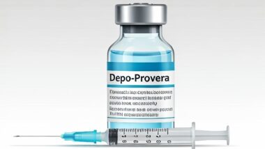 Depo-Provera vial and syringe on a transparent background