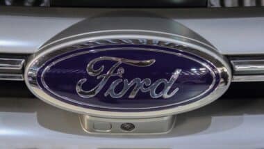 The close up of Ford logotype.